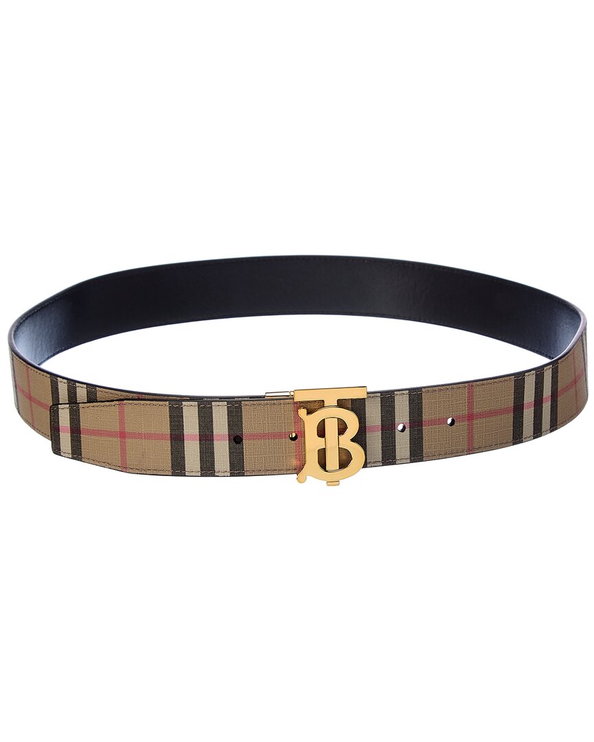 Burberry Black/Beige House Check Fabric and Leather Mark Buckle Belt 105CM  Burberry