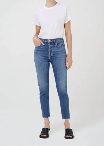 Agolde riley high rise straight crop jean in silence