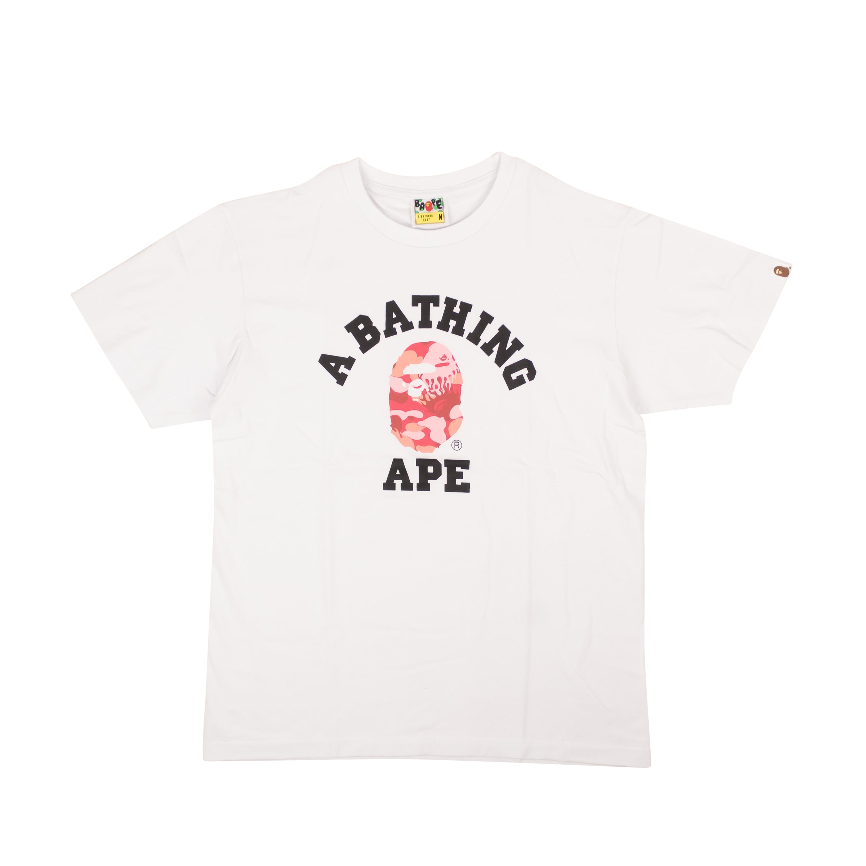 Bape White Cotton Pink Camo Ape Logo Short Sleeve T-shirt