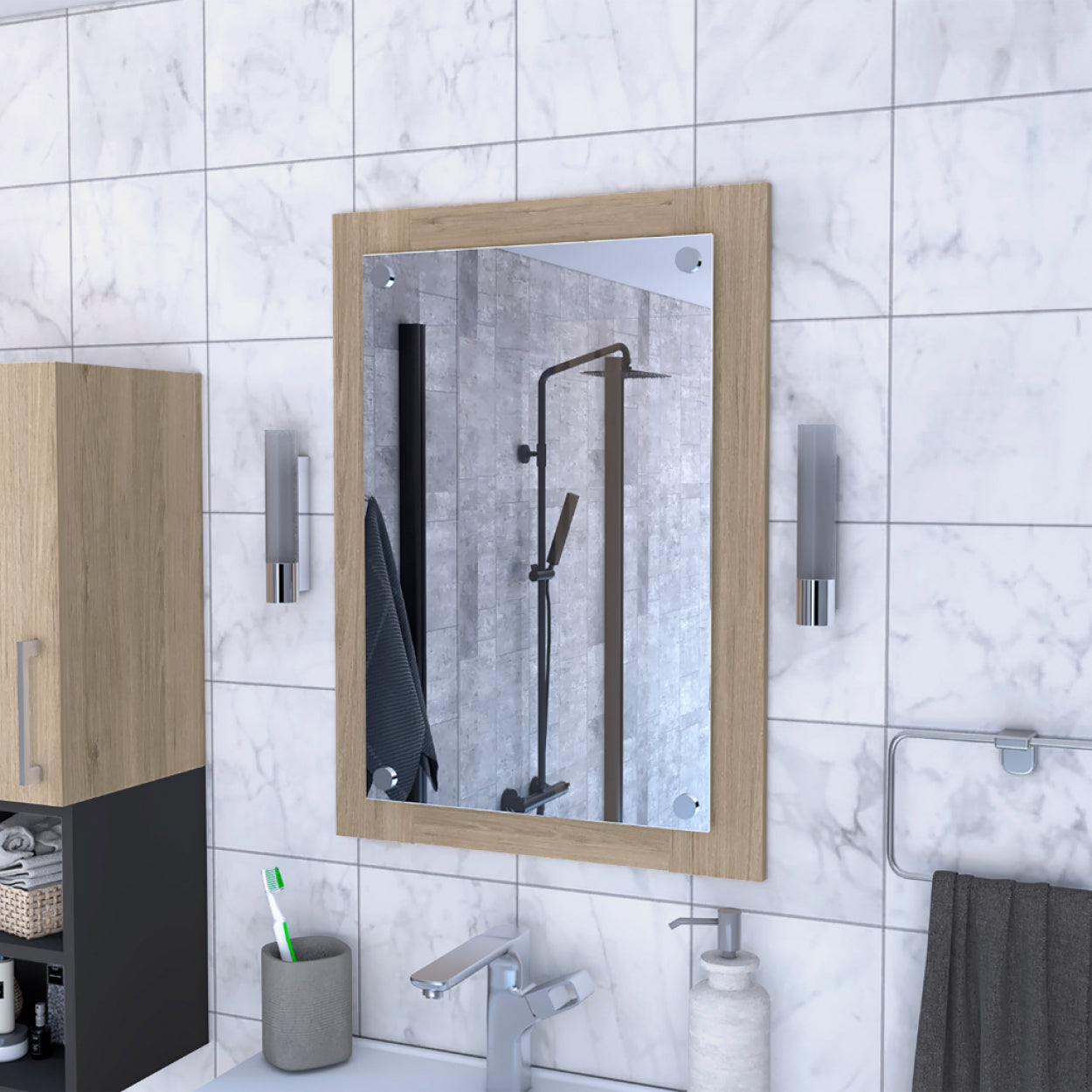 Shop Simplie Fun Devoux Rectangular Bathroom Mirror Light Pine