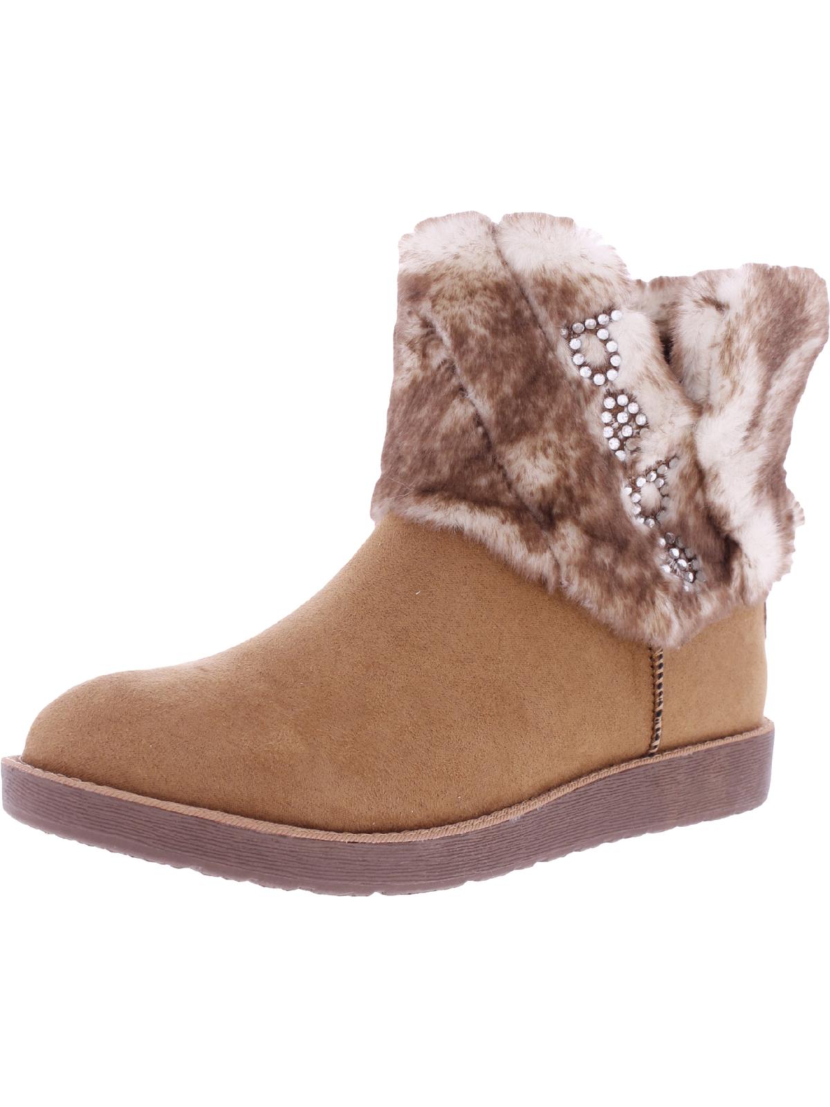 Bebe Larabelle Womens Faux Fur Slip On Ankle Boots In Brown