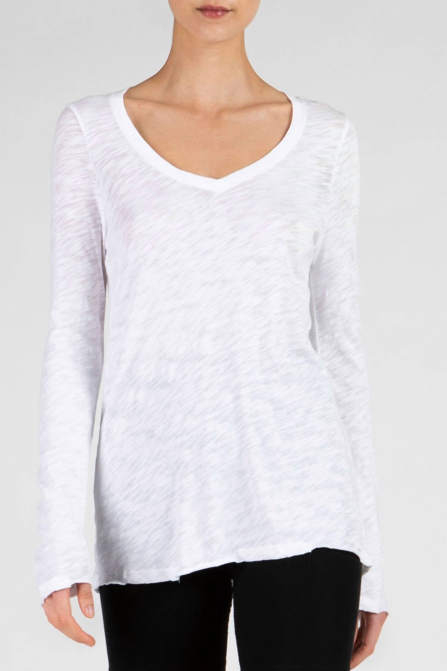 ATM ANTHONY THOMAS MELILLO Long Sleeve V-Neck Tee in White