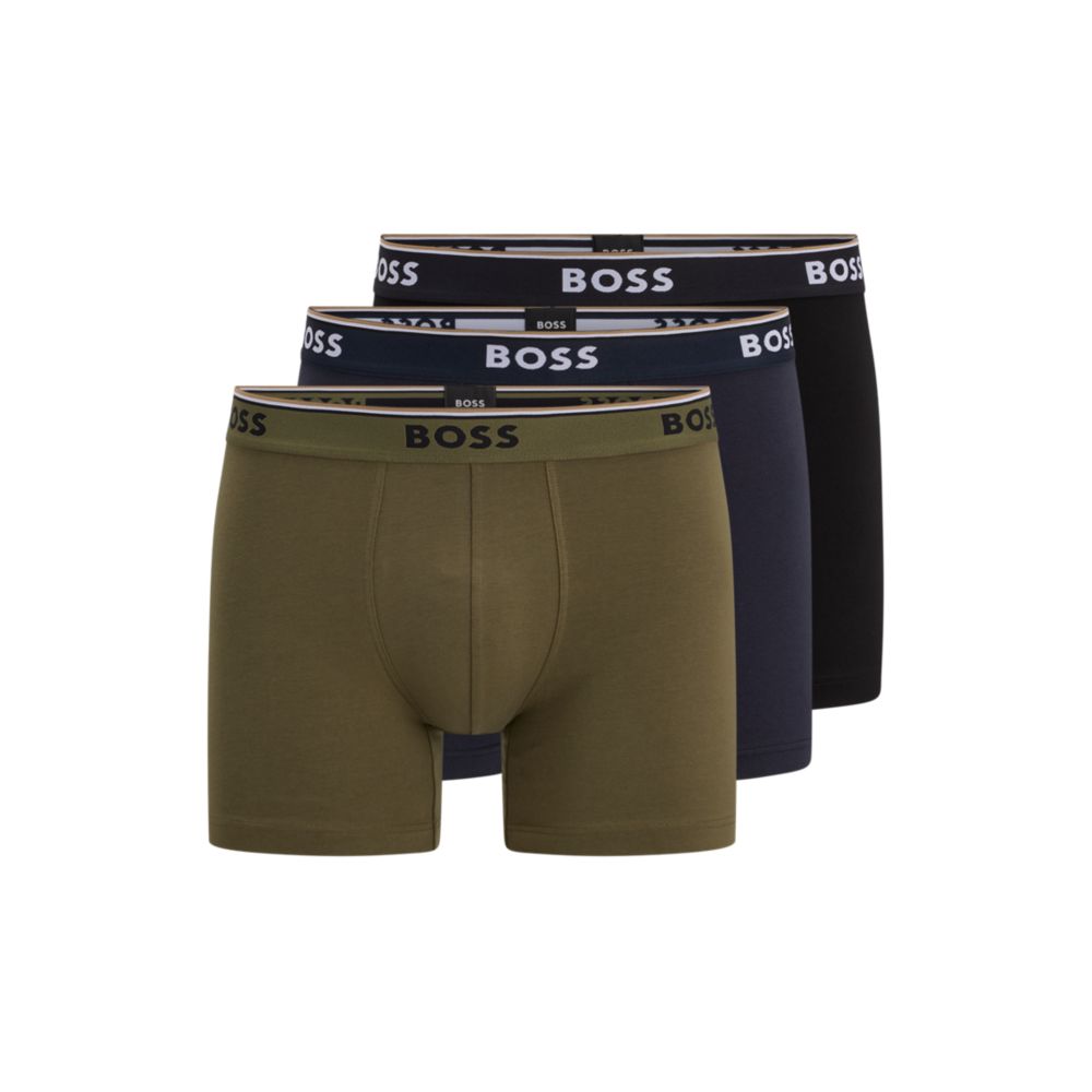 HUGO BOSS Three-pack of stretch-cotton boxer briefs with logo waistbands