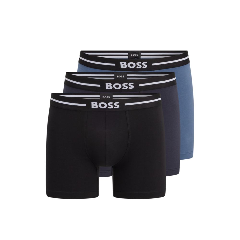 HUGO BOSS Three-pack of stretch-cotton boxer briefs with logo waistbands