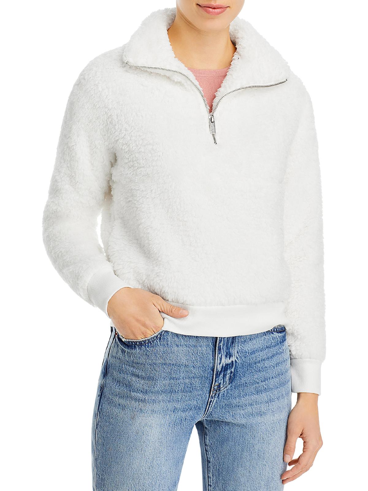 Shop Marc New York Womens 1/4 Zip Pullover Faux Fur Coat In White