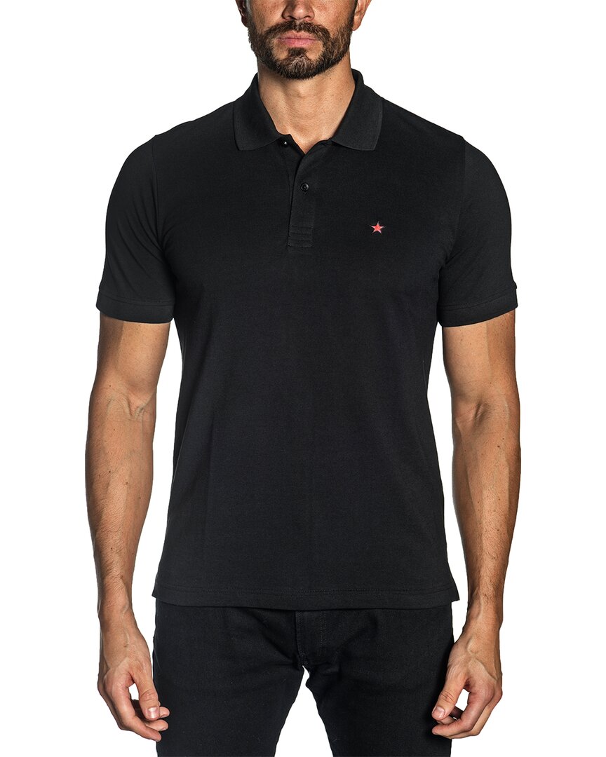 Jared Lang Men's Star Knit Pima Cotton Piqu&eacute; Polo Shirt In Black