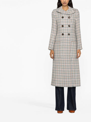 See By Chloe double breasted long wool coat in milk plaid