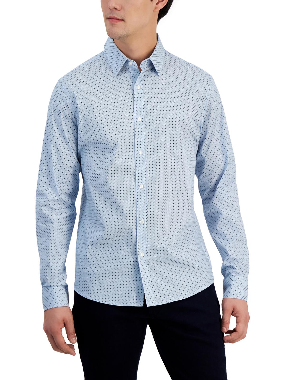Shop Michael Kors Mens Collared Dotted Button-down Shirt In Blue
