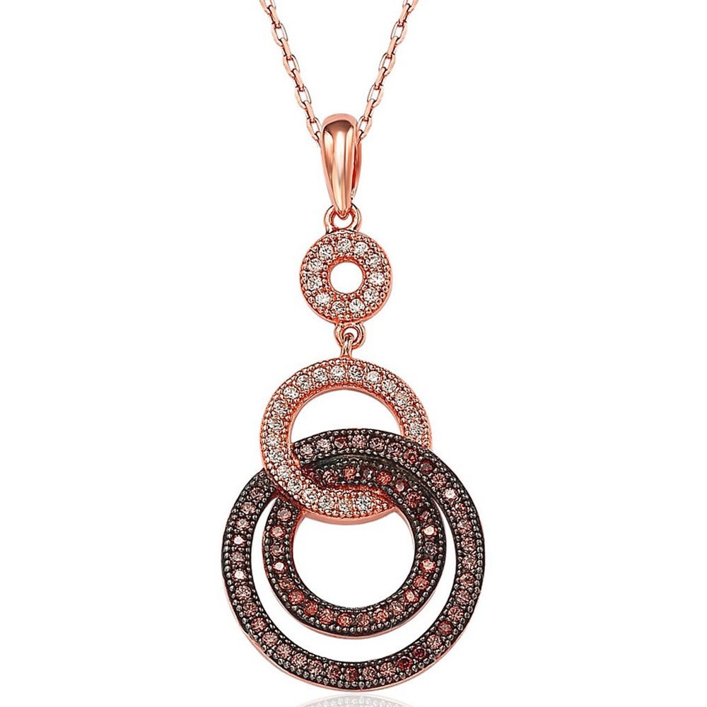 Shop Suzy Levian Cubic Zirconia Rose Sterling Silver Circle Loop Pendant Necklace In Brown