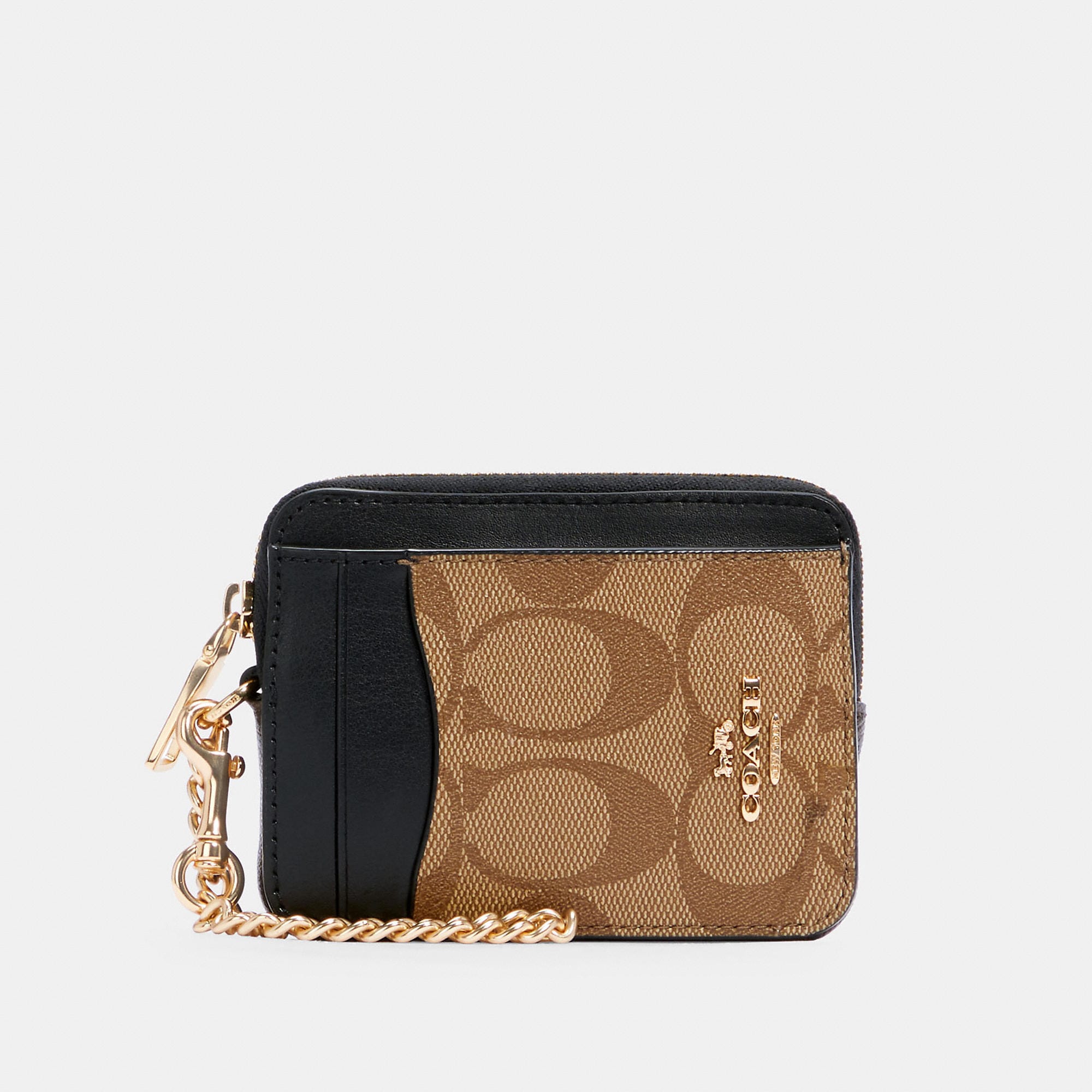 Coach Outlet Zip Card Case In Blocked Signature Canvas