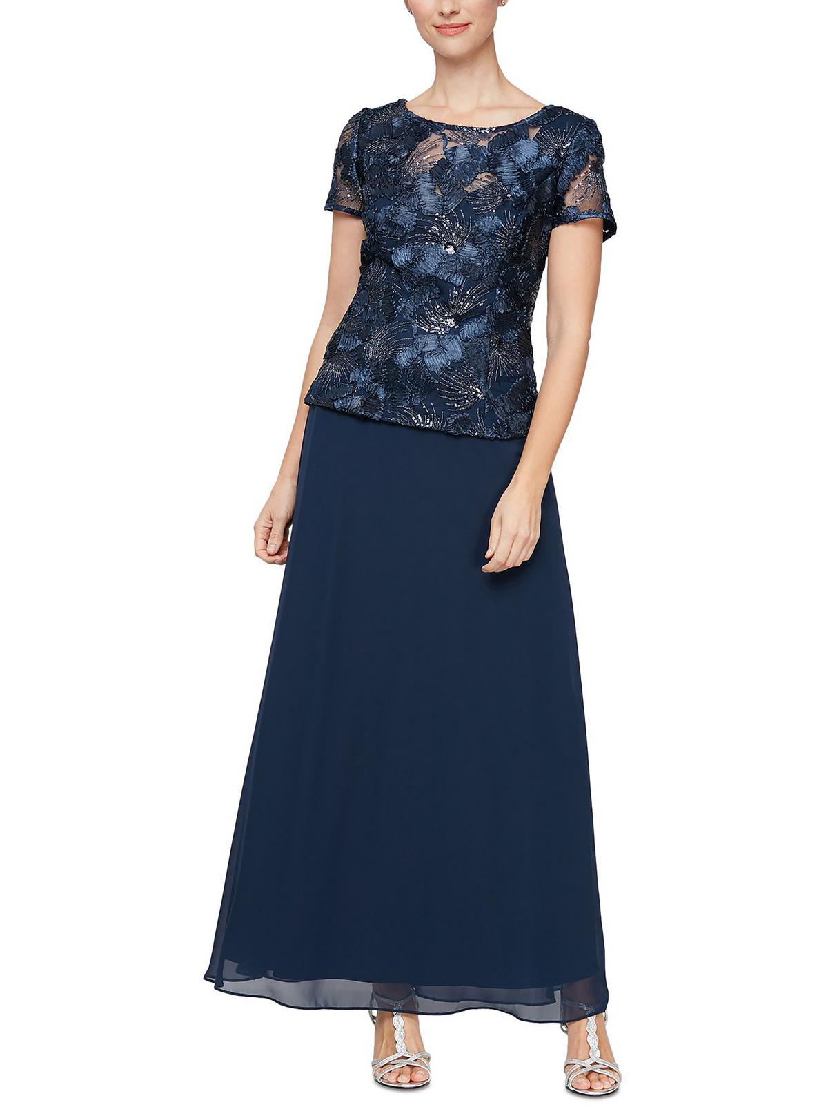 Shop Alex Evenings Womens Soutache Short Sleeves Evening Dress In Blue