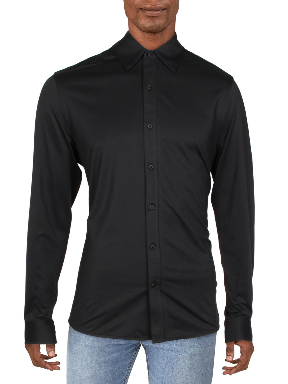 Michael Kors Mens Performance Knit Button-down Shirt In Black | ModeSens