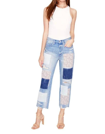 Blue Revival paisley patchwork straight jeans in miami wash