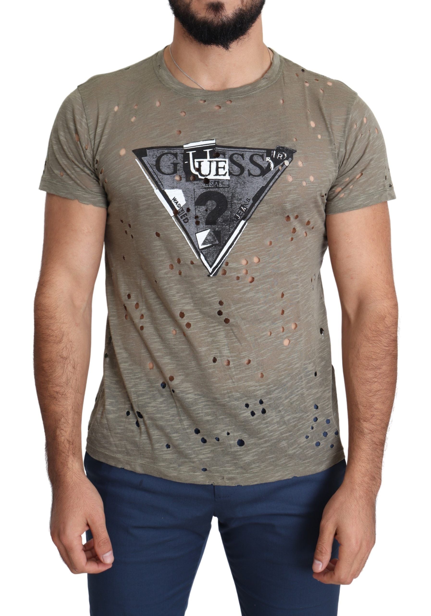 GUESS Guess  Cotton Stretch Logo Print Men Casual Perforated Men's T-shirt