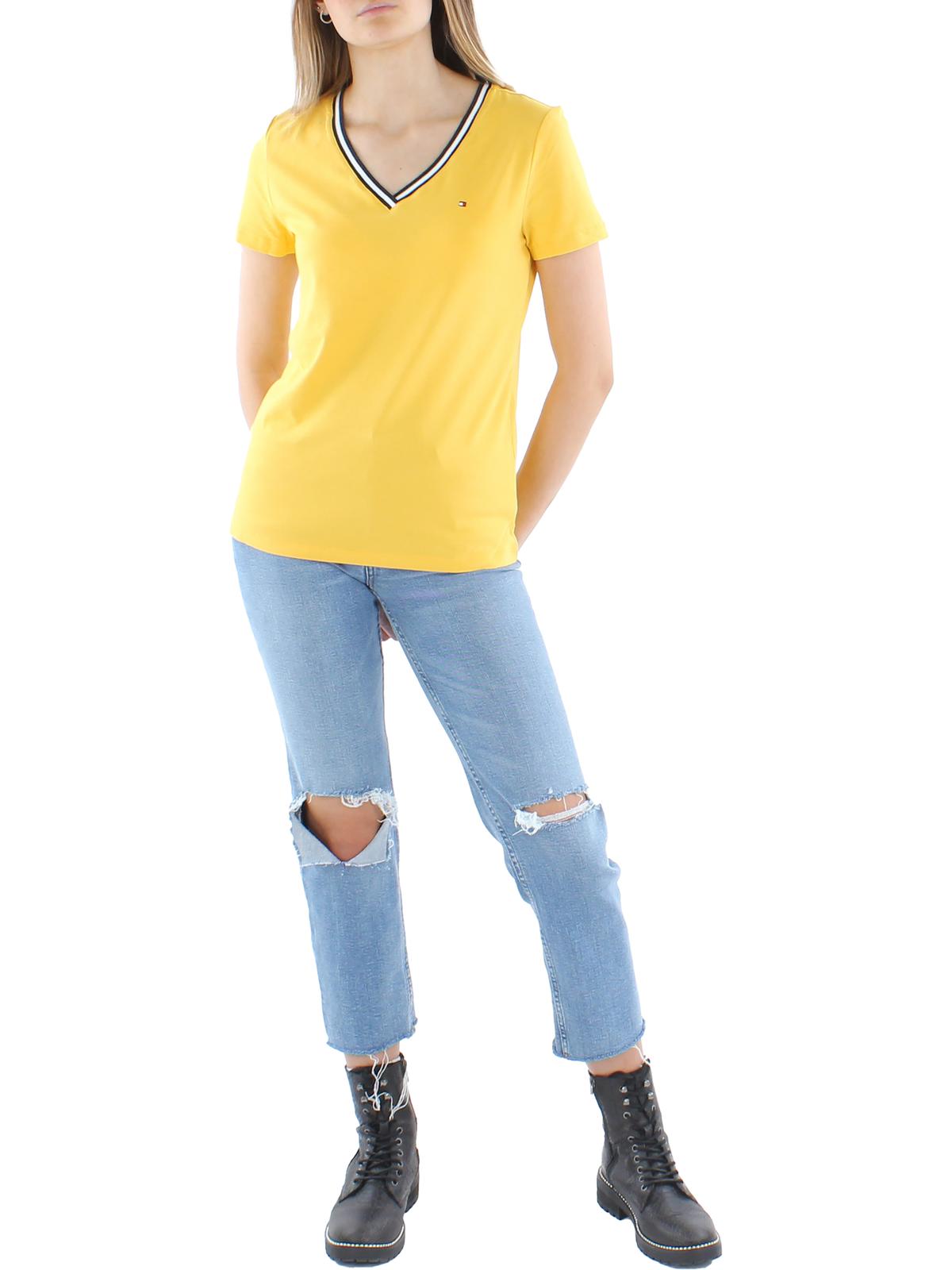 TOMMY HILFIGER Womens Contrast Trim V-Neck T-Shirt