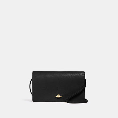 코치 COACH Outlet anna foldover crossbody clutch,gold/black