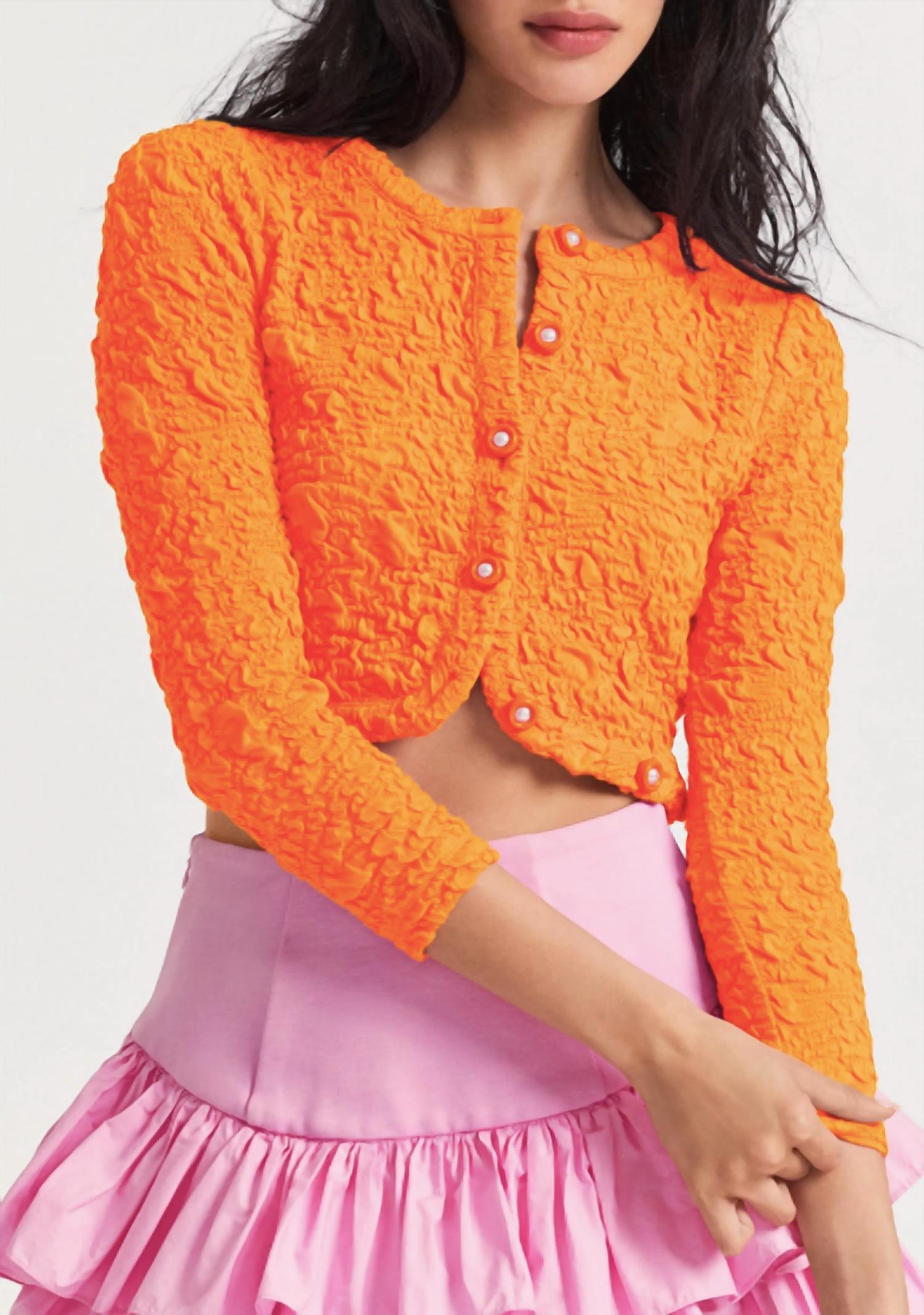 LOVESHACKFANCY Senina Crop Cardigan in Neon Tangerine