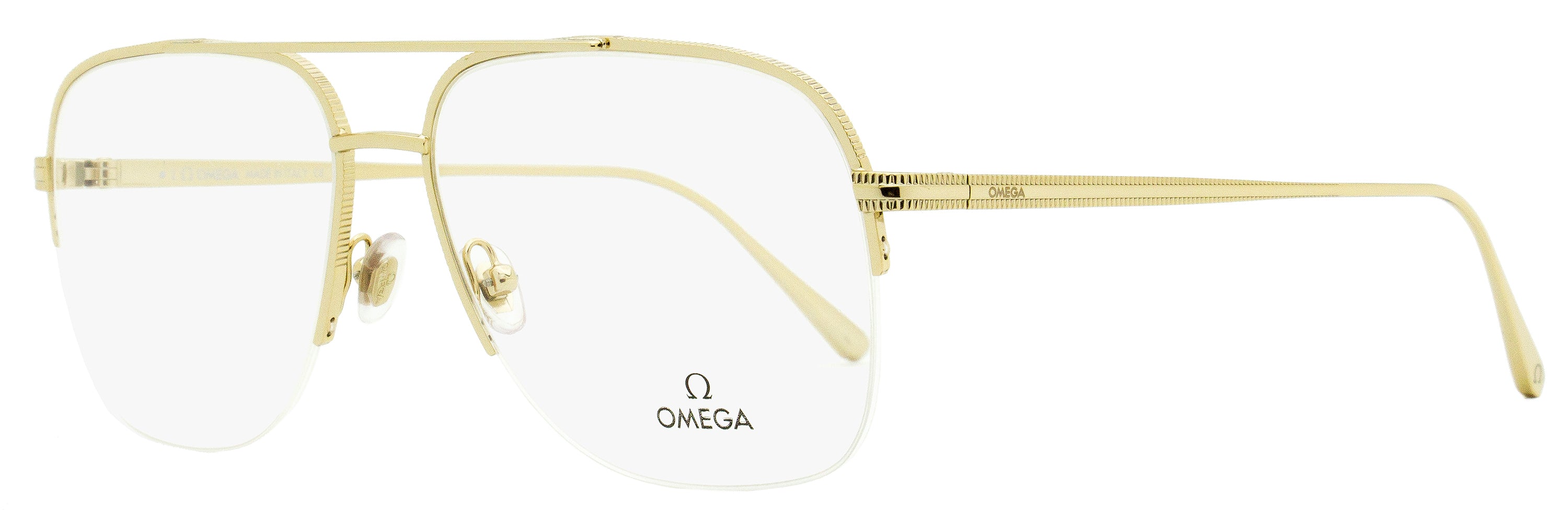 Omega Men's Pilot Eyeglasses Om5031 032 Gold 59mm In White