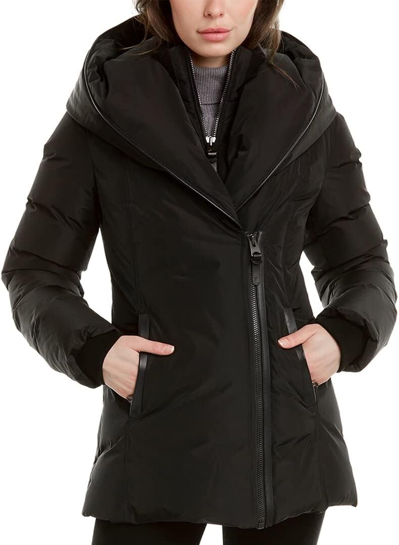 Shop Mackage Women Ladies Front Welp Inner Zip Pockets Hooded Down Jacket Black
