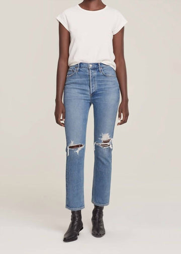 Agolde riley high rise straight crop jean in whiplash