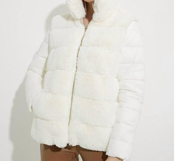 Joseph Ribkoff faux fur puffer coat style 224909 in vanilla