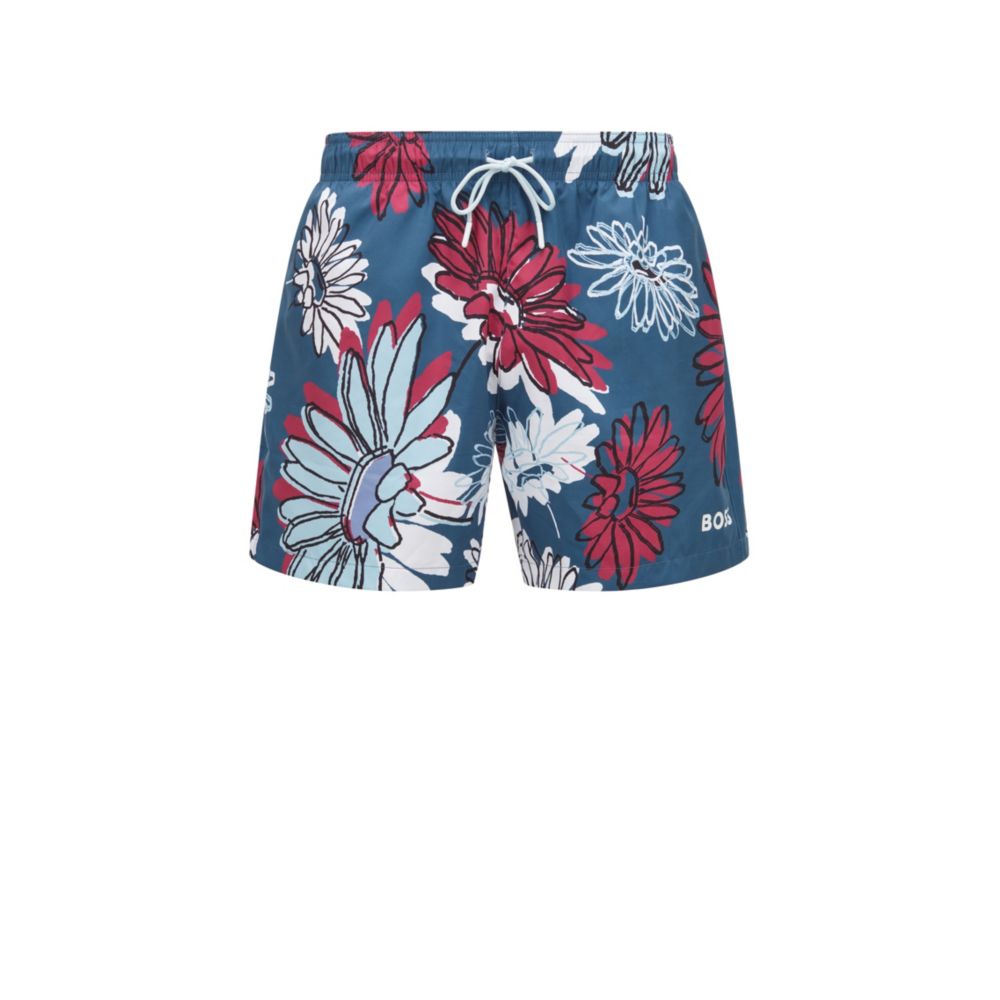 HUGO BOSS Floral-print swim shorts with logo detail