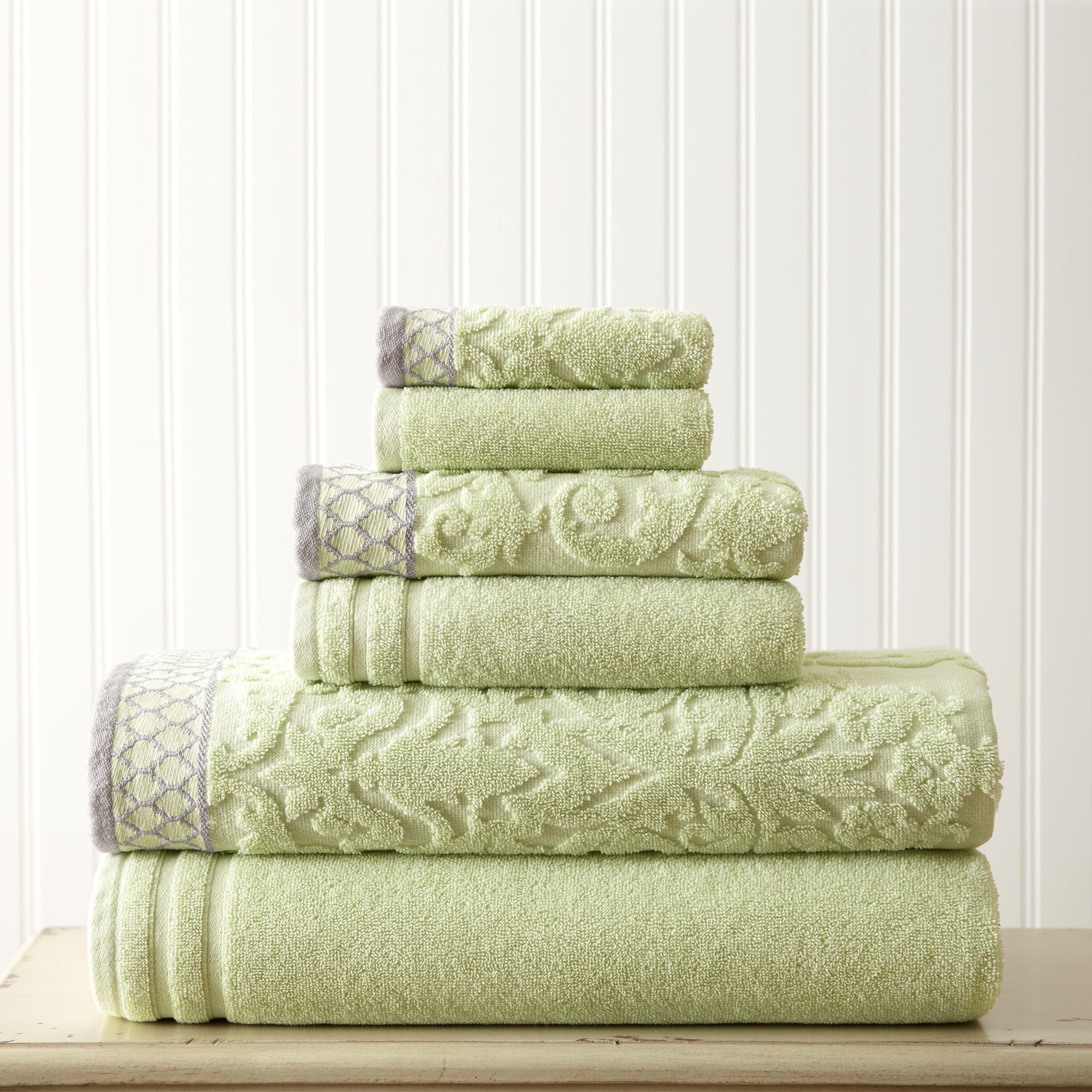 MODERN THREADS Modern Threads 6-Piece Damask Jacquard towel set with embellished border