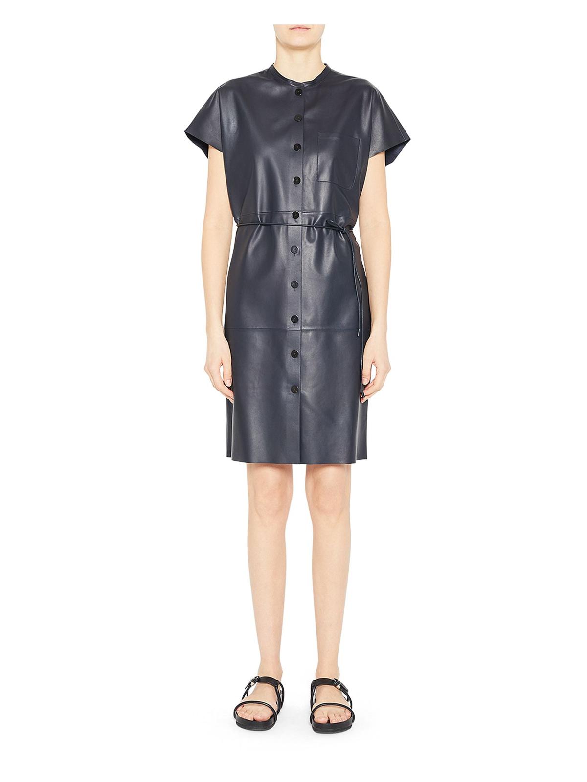 THEORY Triangle Womens Faux Paper Leather Short Sleeves Shirtdress