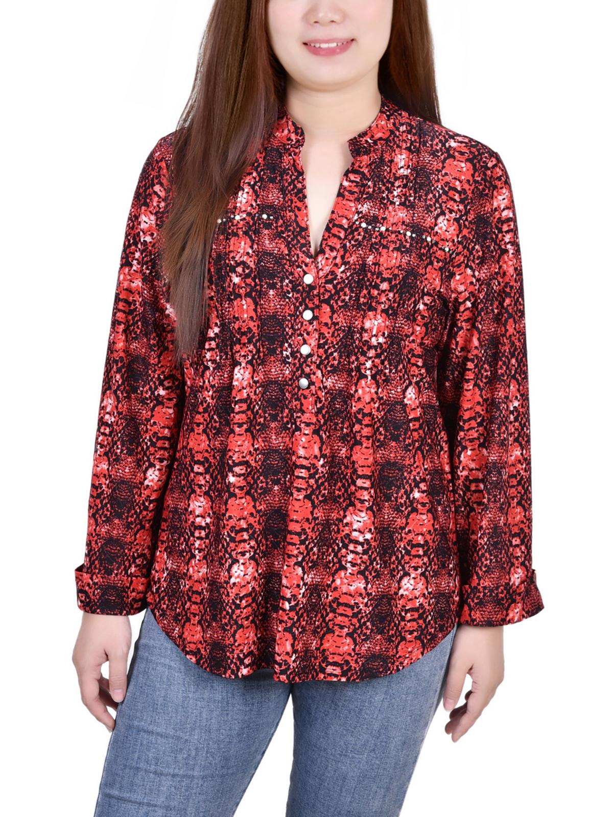 Shop Ny Collection Petites Womens Plaid Knit Blouse In Multi