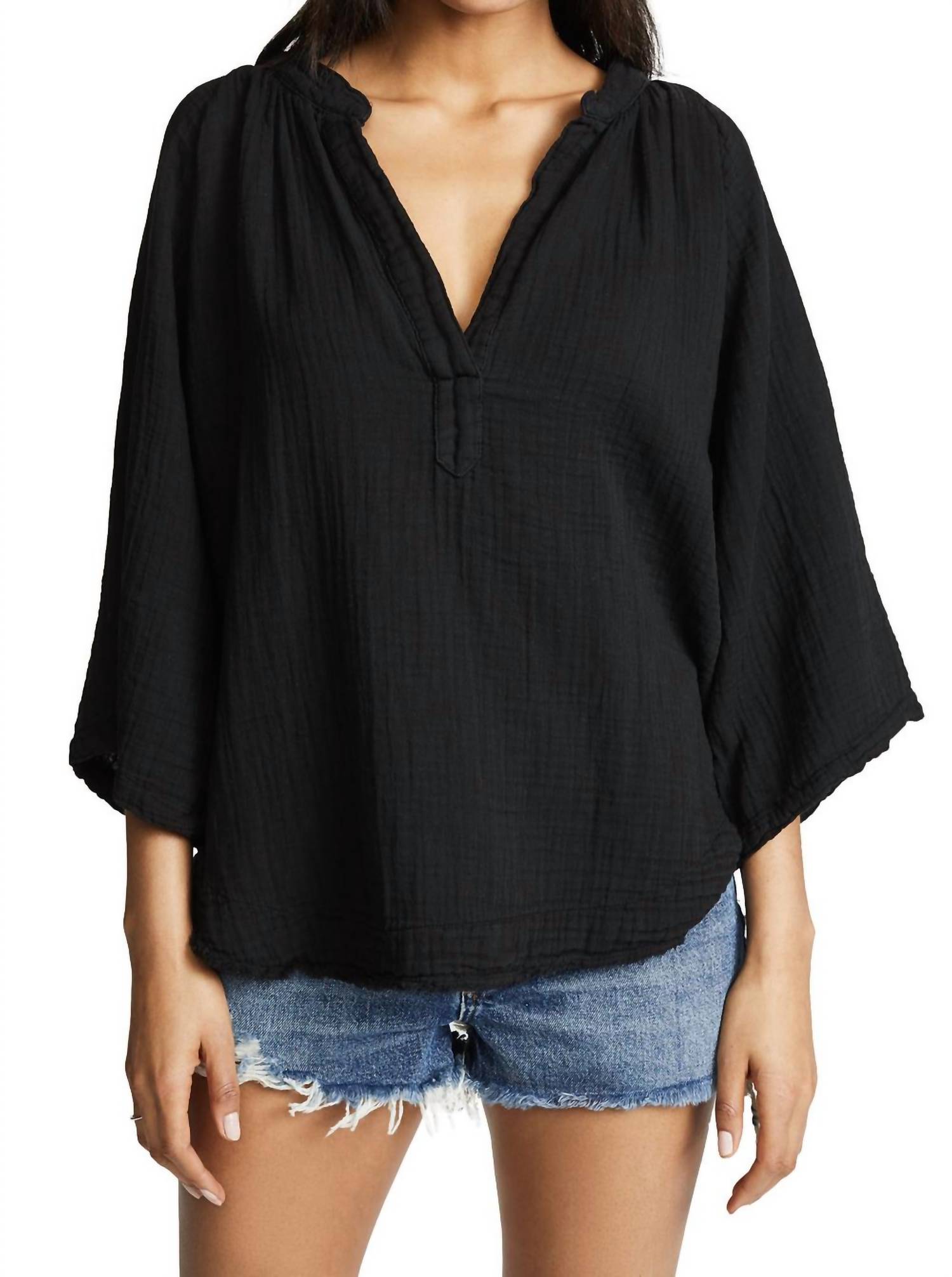 9SEED Marrakesh Dashiki Double Gauze Top in Black