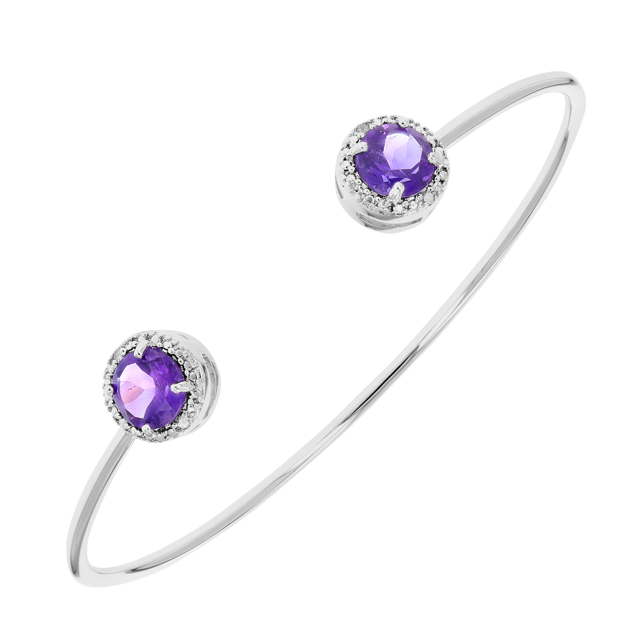 Vir Jewels Amethyst & Diamond Bangle With Rhodium Plating (1.70 Ct) In Metallic