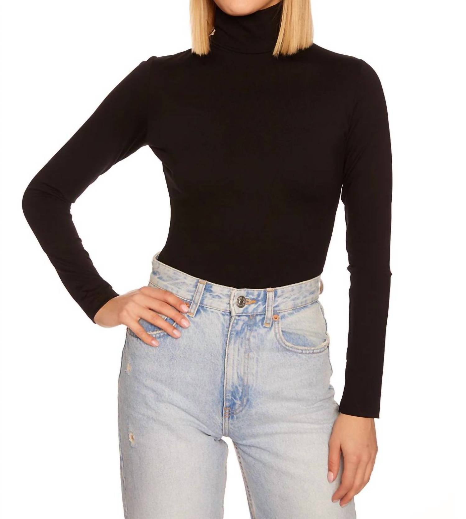 SUSANA MONACO Essential Long Sleeve Mock Neck Top In Black