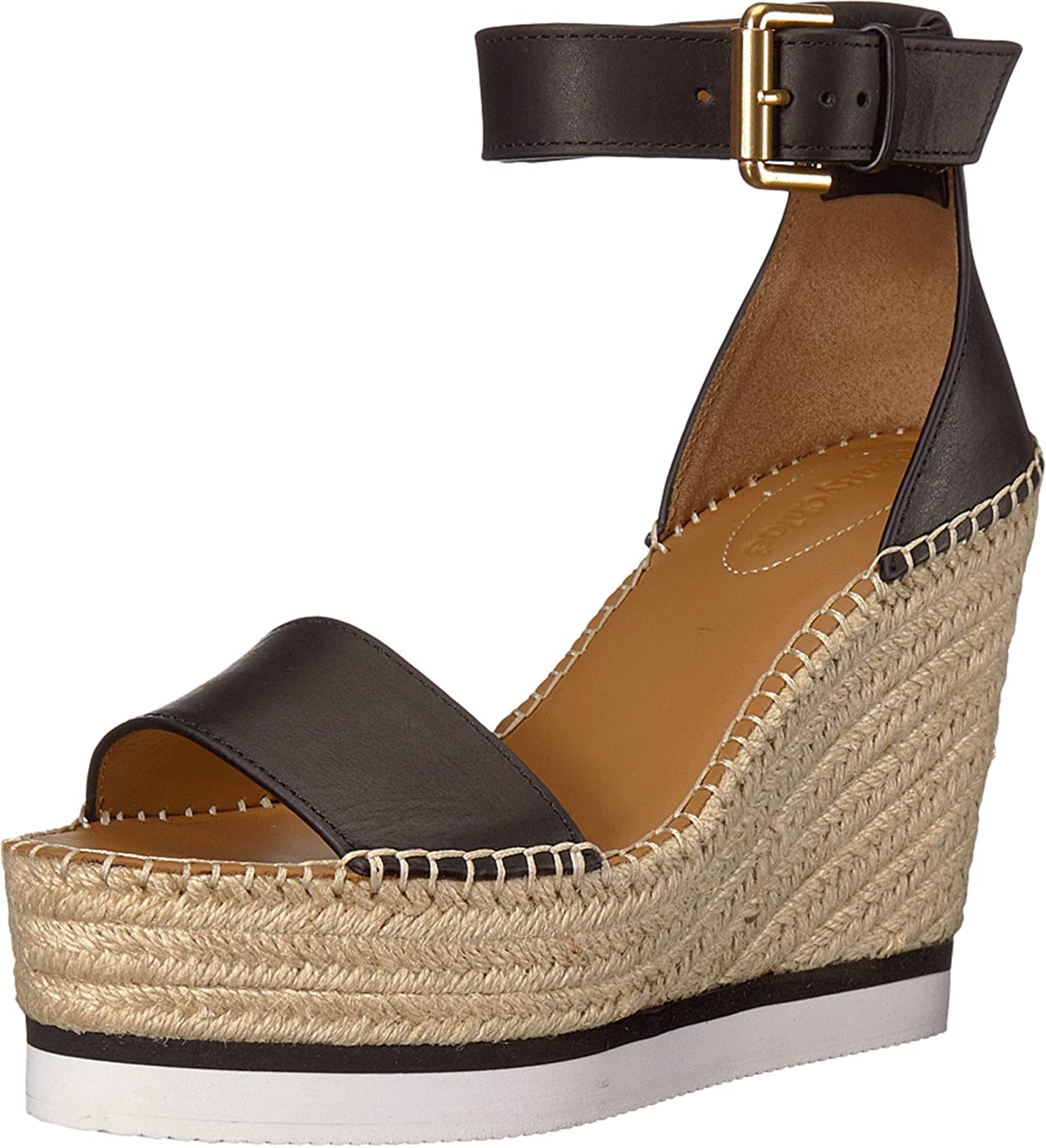 Shop See By Chloé See By Chloe Women's Wedge Heeled Glyn Black Leather Sandals Shoes