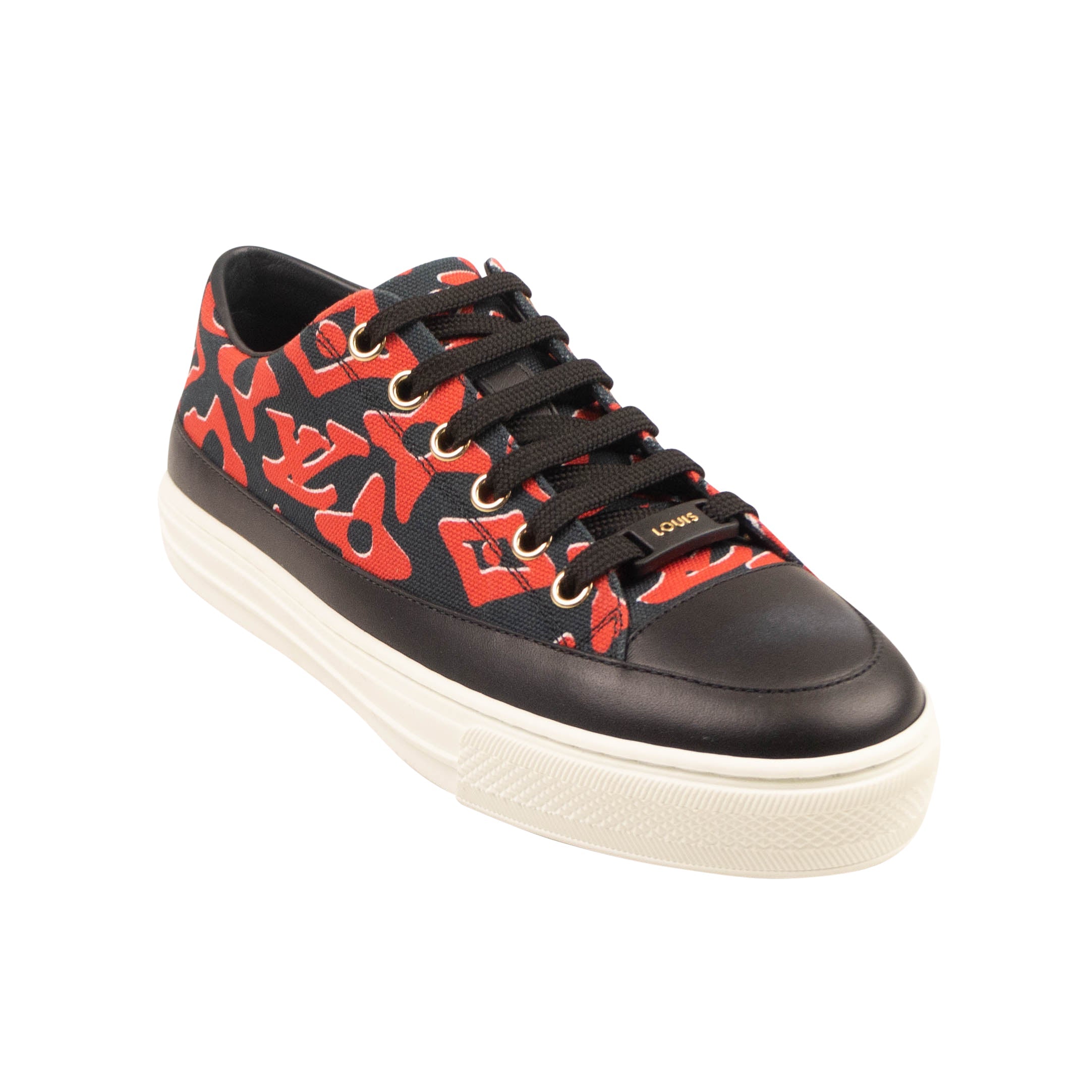 Pre-owned Louis Vuitton Black And Red Stellar Low Top Sneakers In Multi