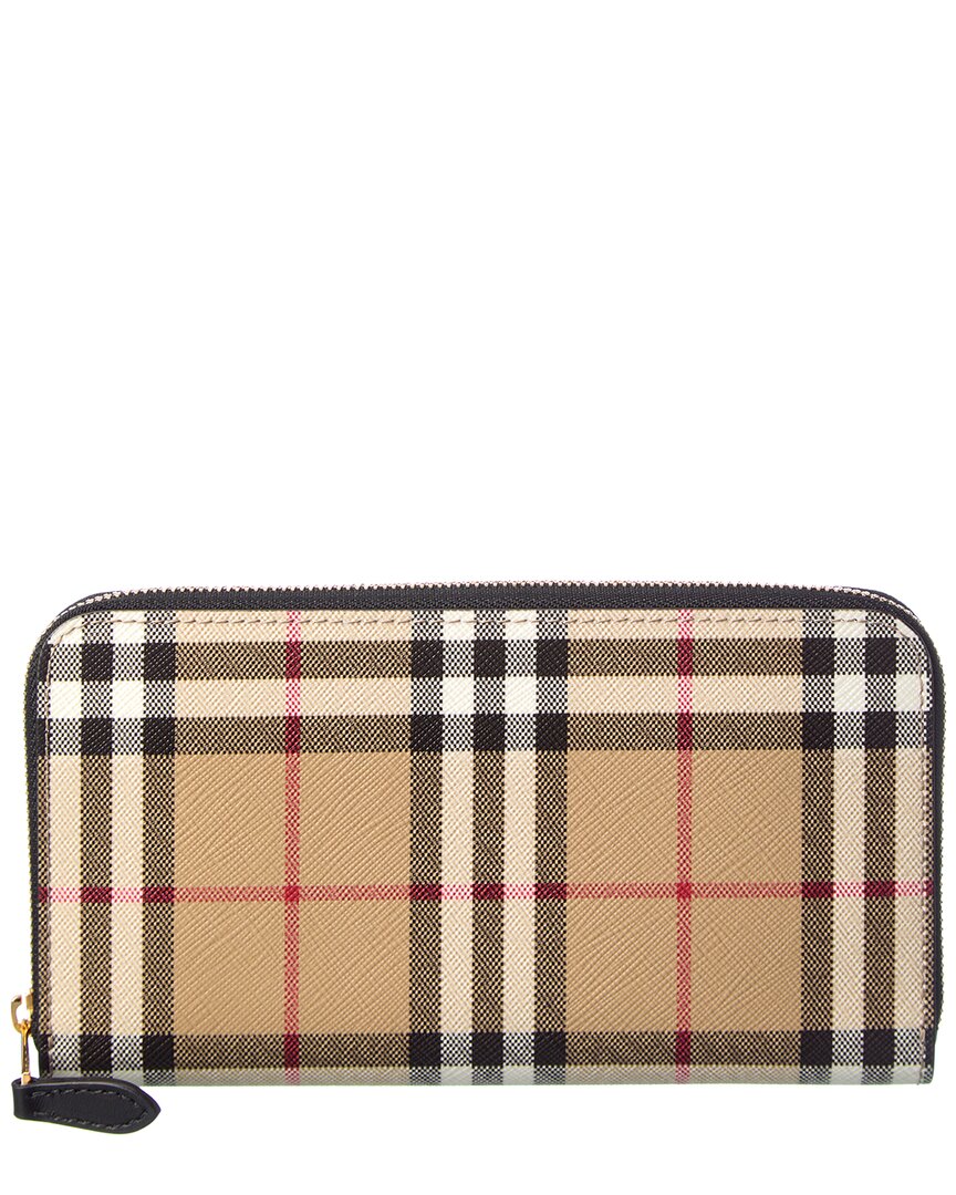 vintage check e-canvas and leather card case