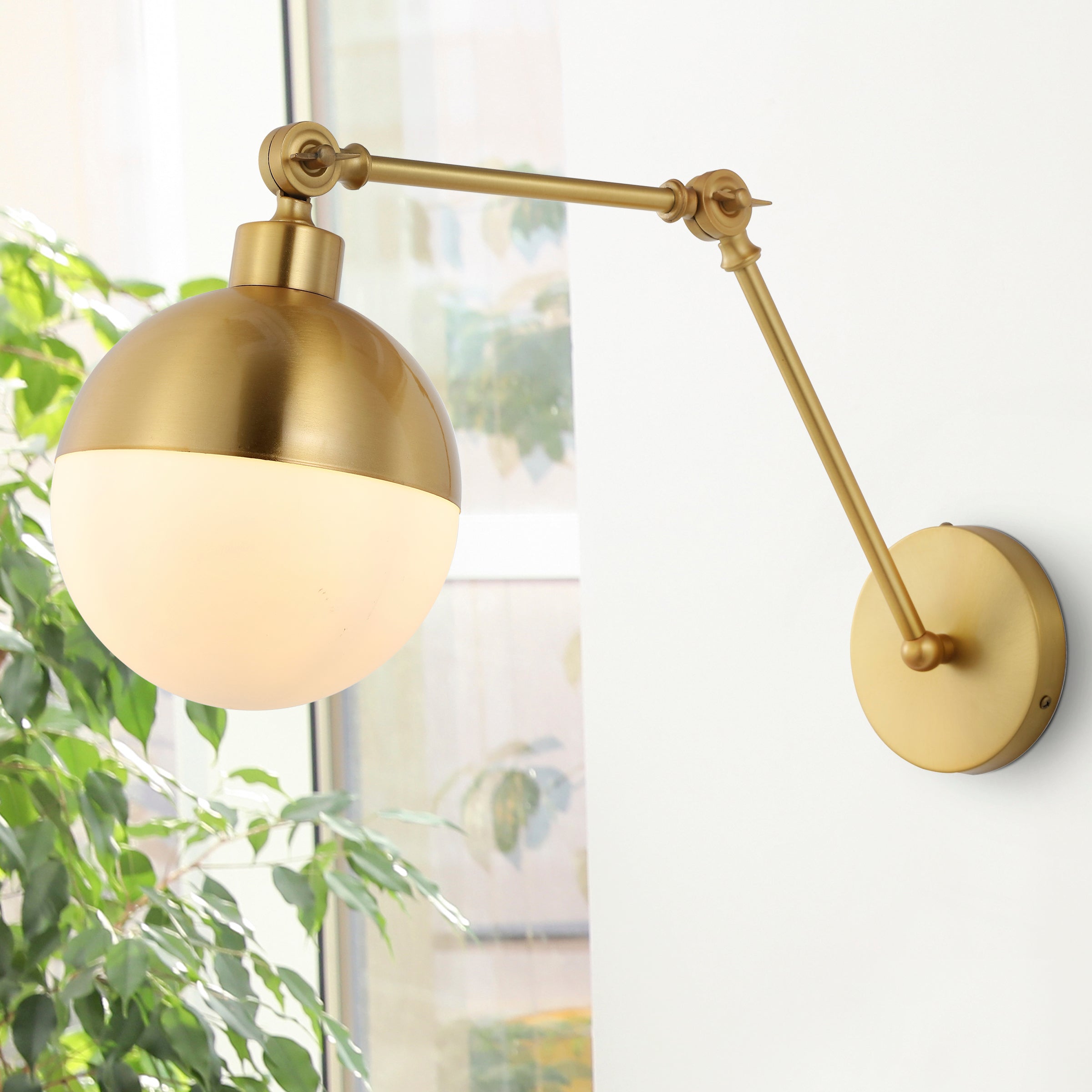 Jonathan Y Alba 8" 1-light Mid-century Modern Arm-adjustable Iron/glass Led Sconce In Gold