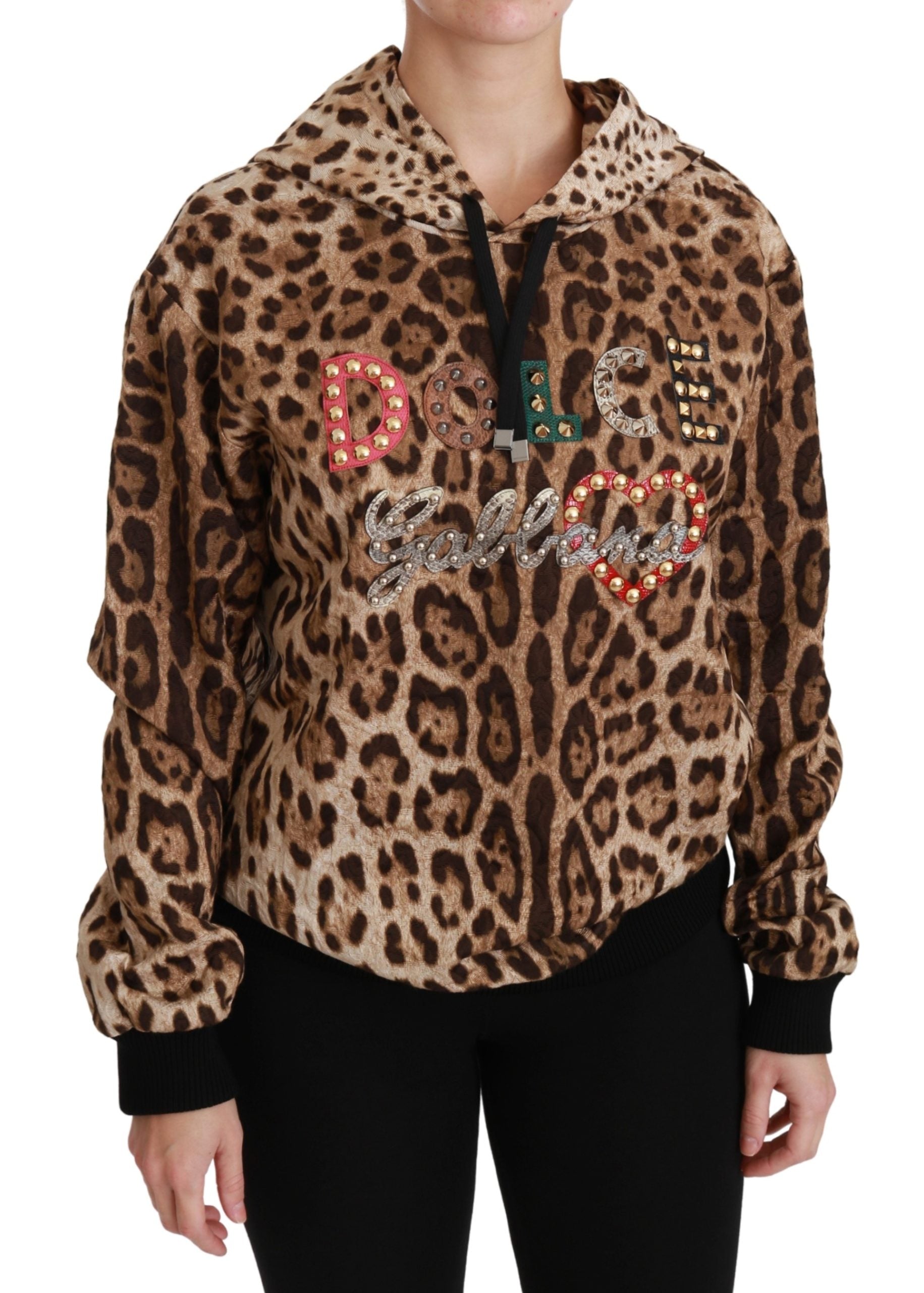 DOLCE & GABBANA Dolce & Gabbana  Hooded Studded Ayers Leopard Women's Sweater