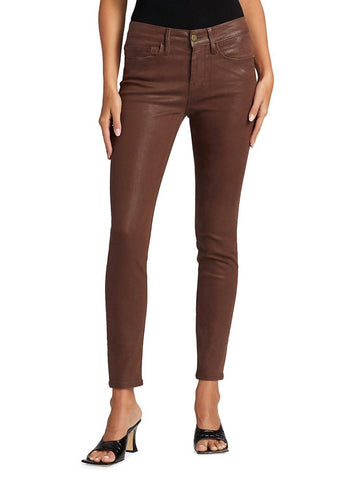 Frame le skinny de jeanne coated jeans in mahogany