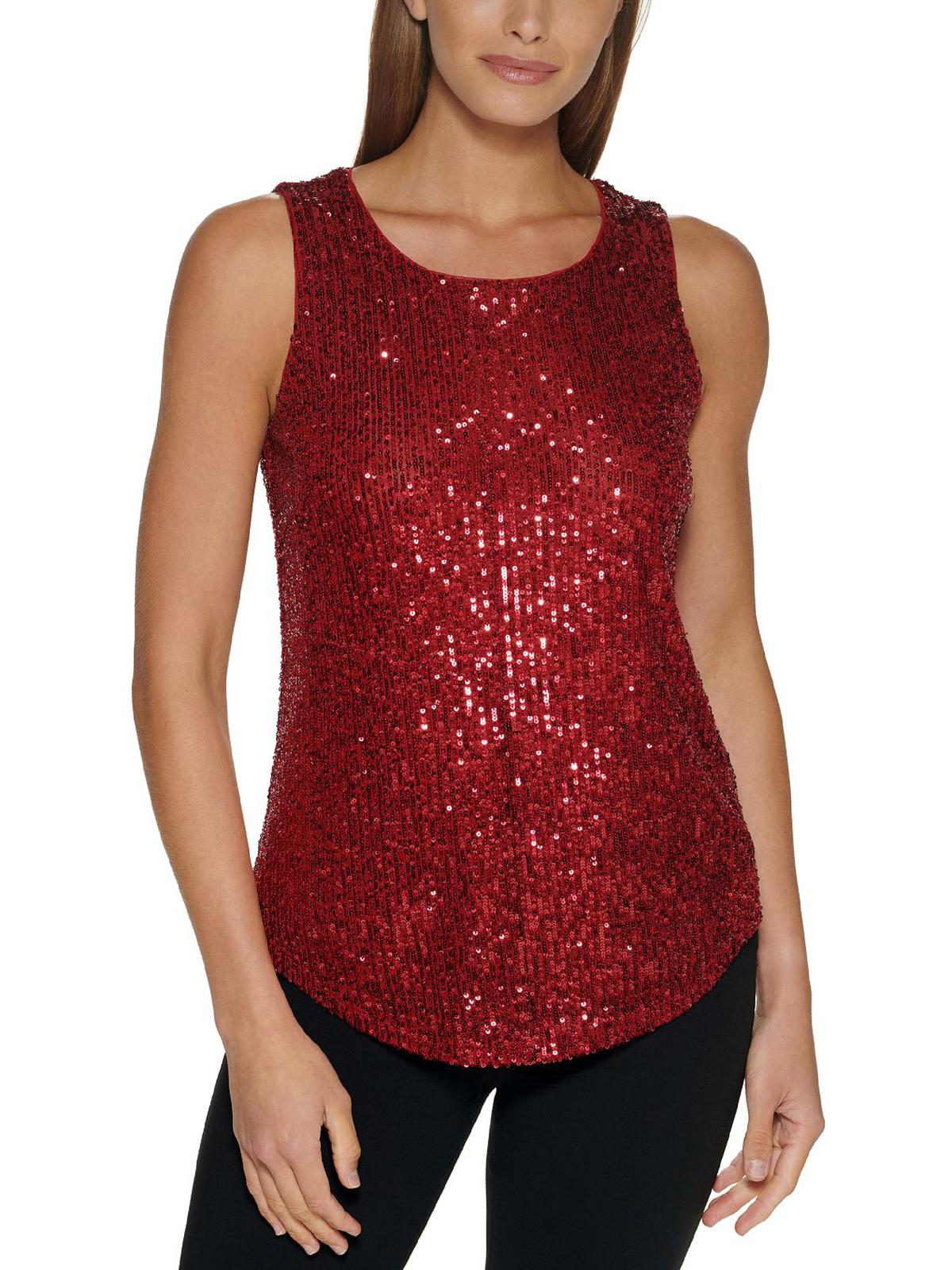 DKNY Womens Sequined Stretch Tank Top