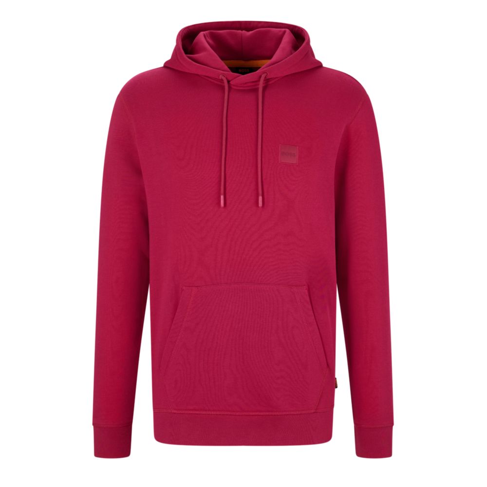Hugo Boss French-terry-cotton Hooded Sweatshirt With Logo Patch In Pink