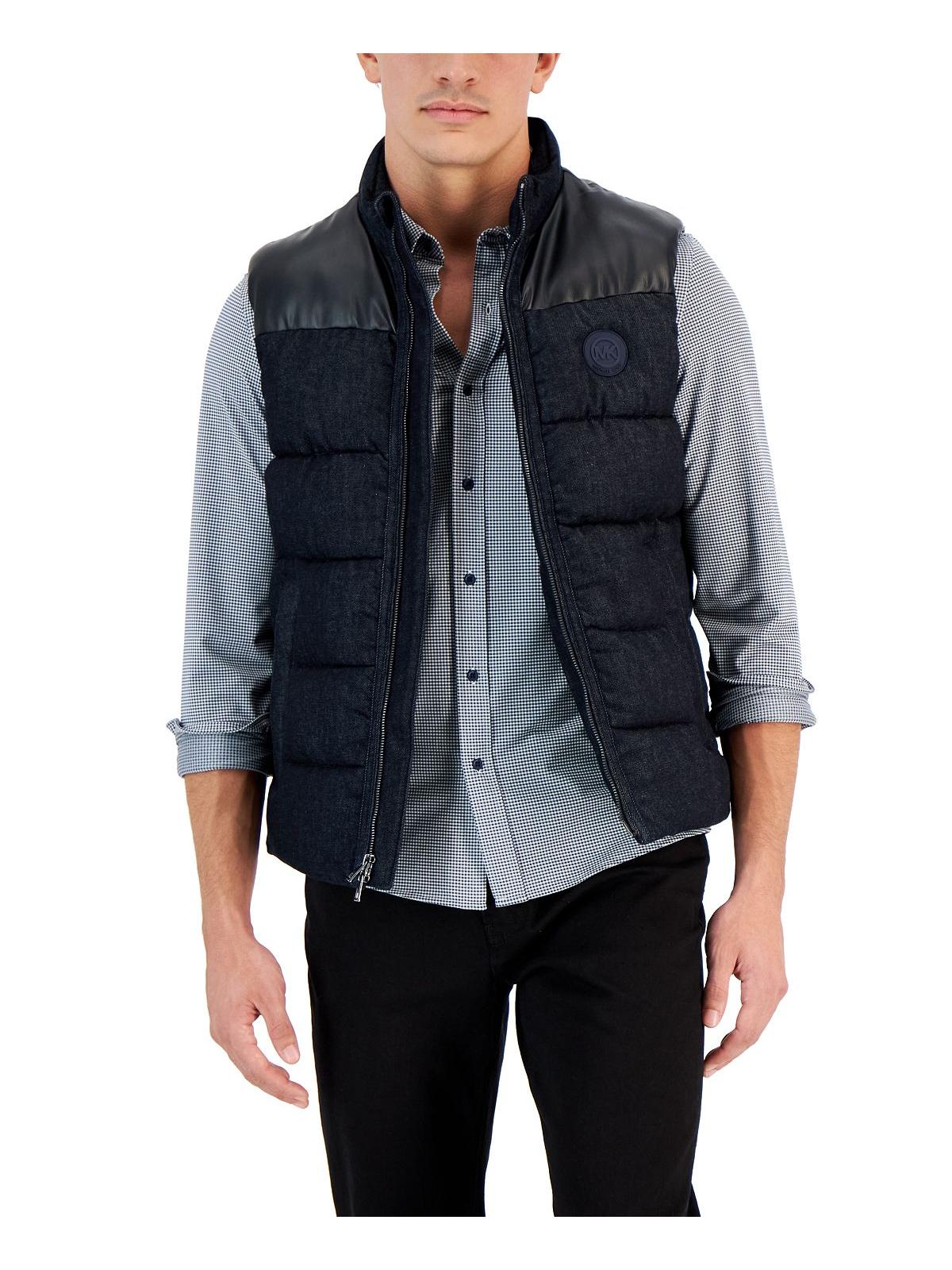 Shop Michael Kors Mens Faux Leather Trim Puffer Vest In Grey