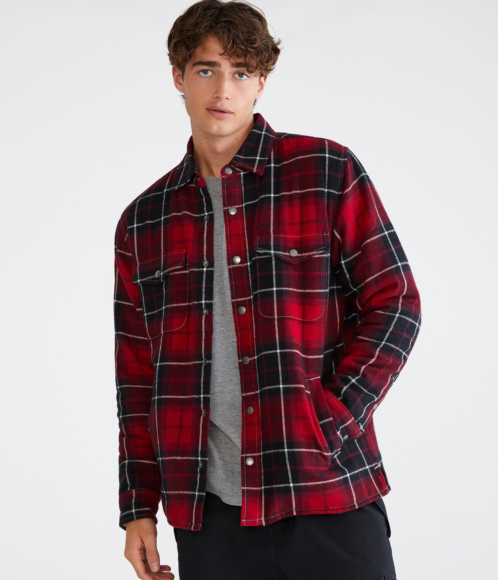 Shop Aéropostale Plaid Flannel Sherpa-lined Shacket In Multi