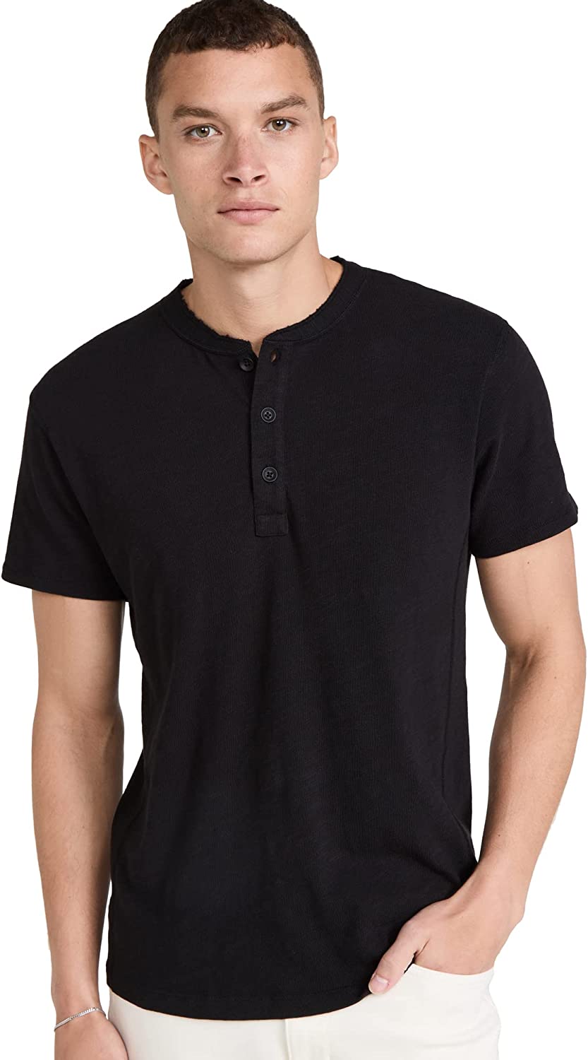 Shop Rag & Bone Men's Classic Henley, Jet Black Short Sleeve Cotton T-shirt