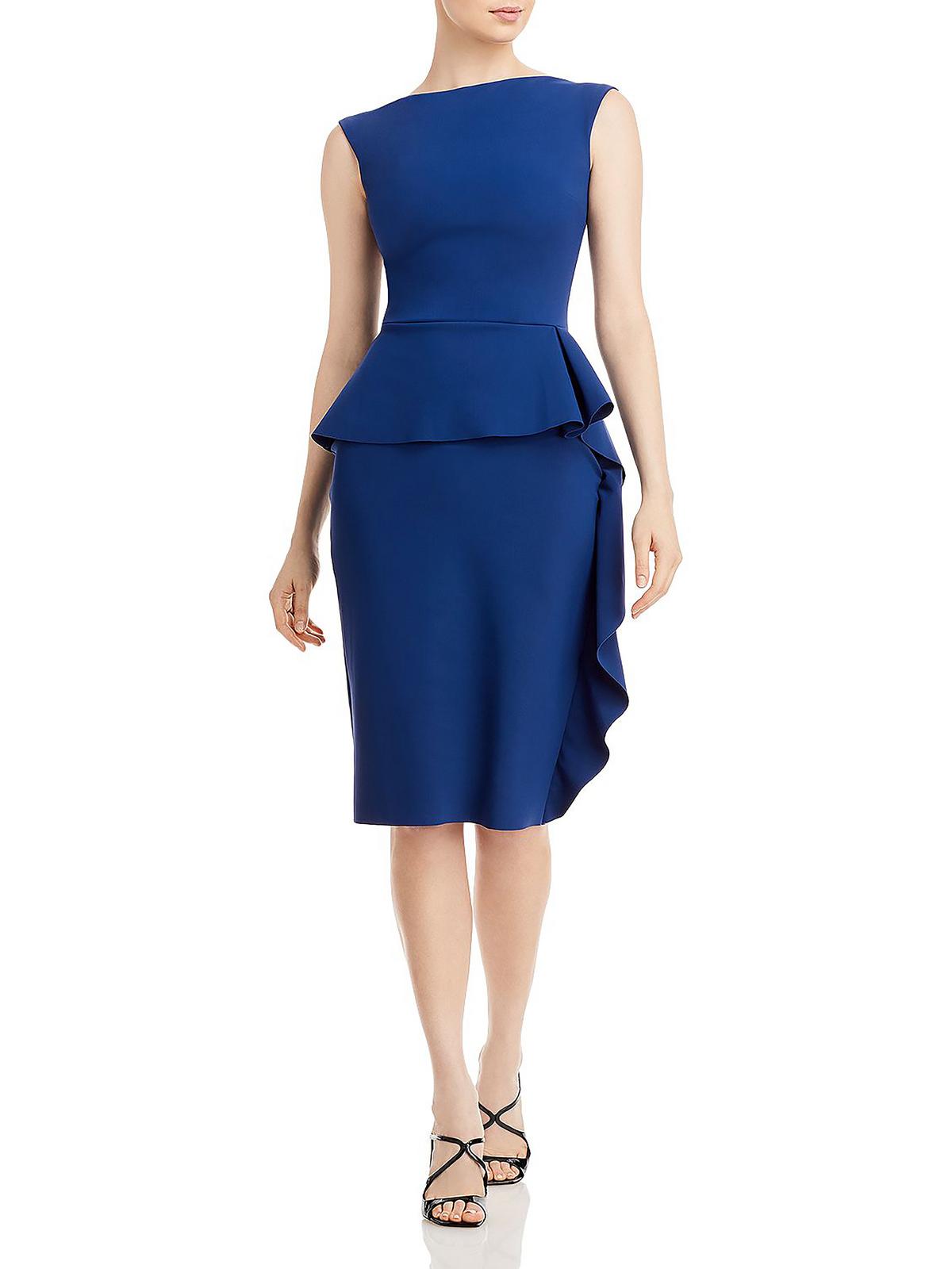 Shop Chiara Boni Womens Ruffled Peplum Sheath Dress In Blue