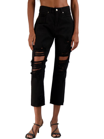 Just Black womens high rise destroyed cropped jeans