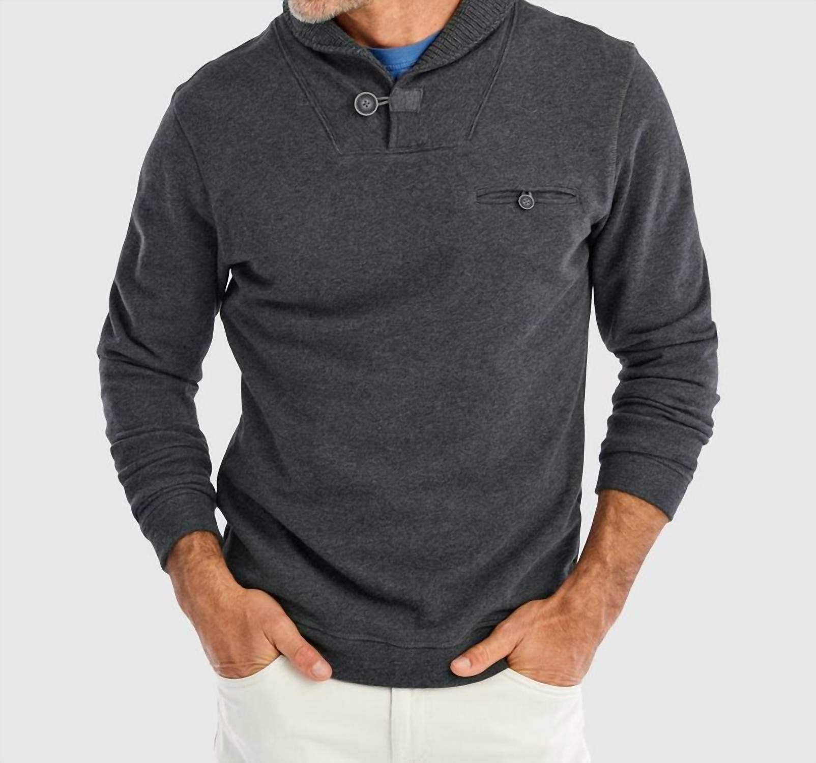 JOHNNIE-O Men Leeds Shawl Collar Sweater in Charcoal