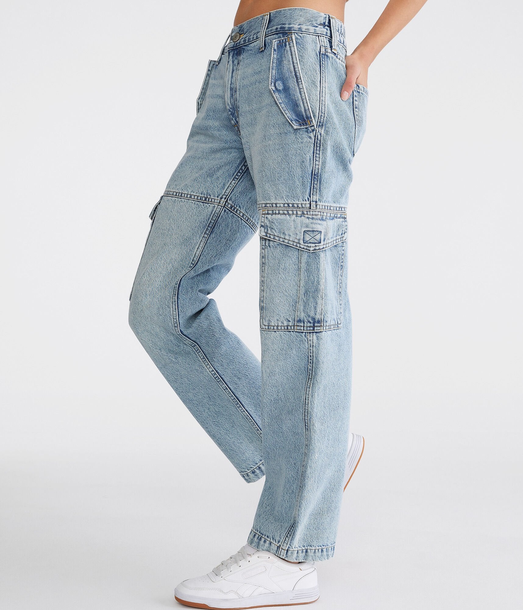 Shop Aéropostale Low-rise Cargo Jean In Blue