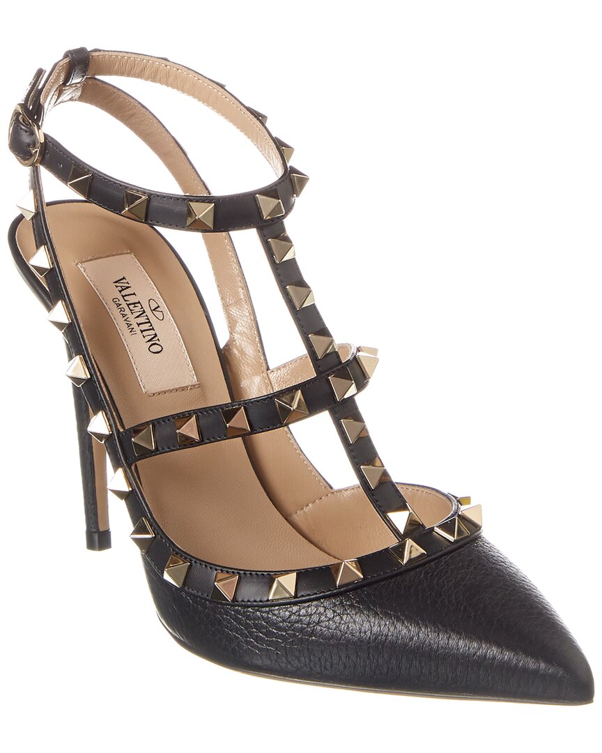 Valentino Garavani Rockstud Caged 100 Grainy Leather Pump In Black ...