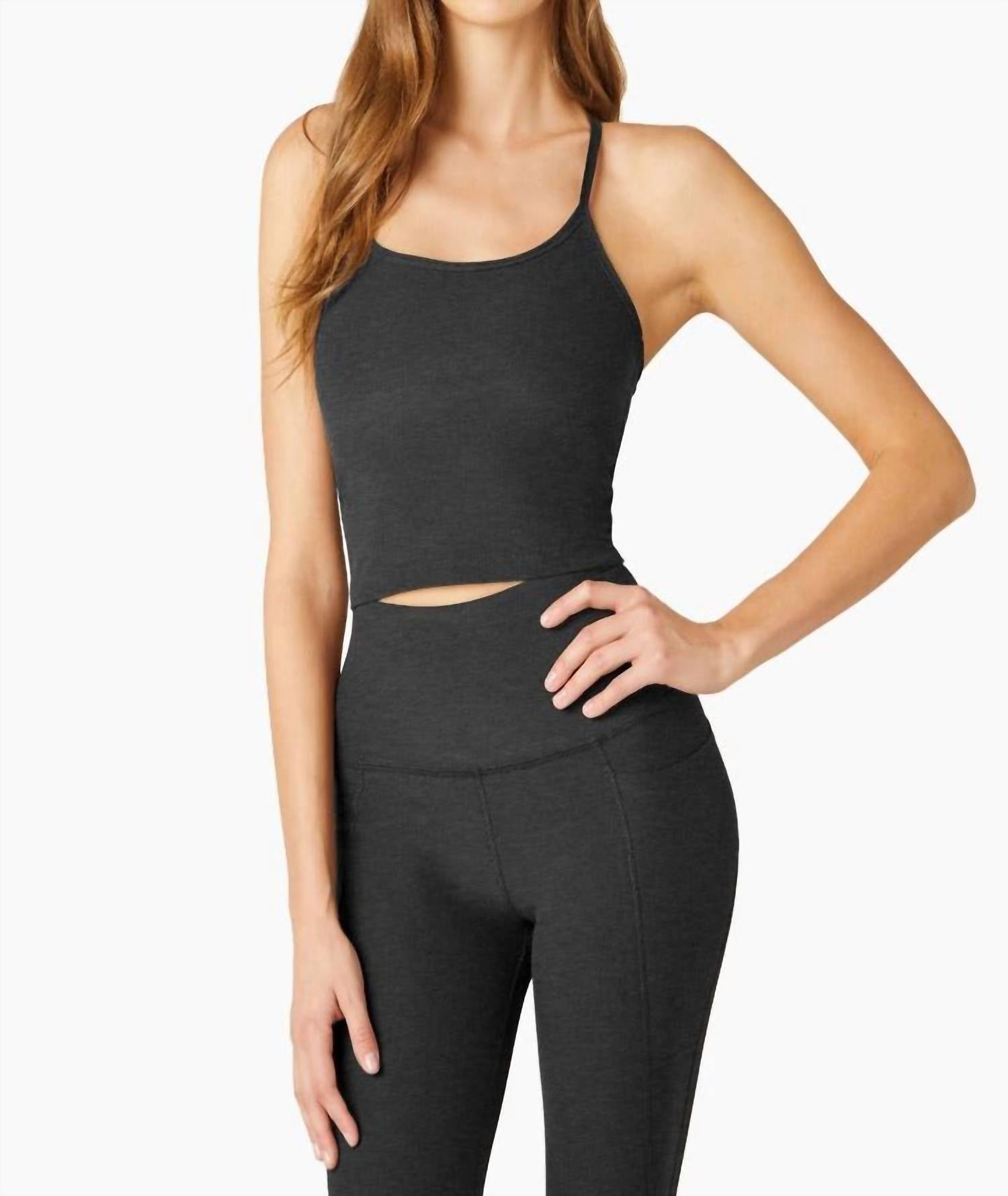 BEYOND YOGA Spacedye Slim Racerback Cropped Tank in Darkest Night