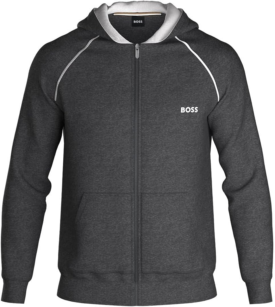 Shop Hugo Boss Men Mix & Match Logo Zip Up Cotton Hoodie Asphault Grey